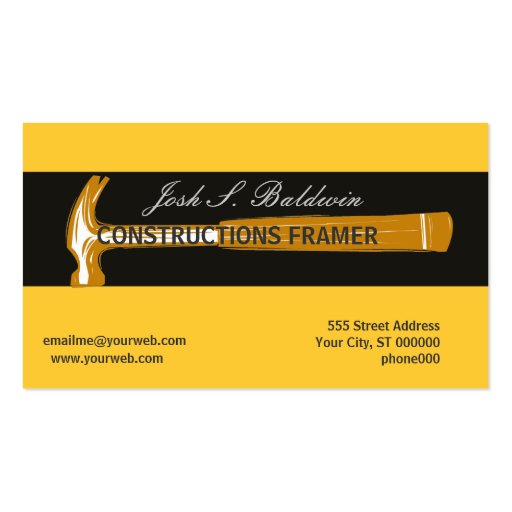 Woodworker Construction Hammer Business Cards (front side)