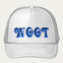WOOT - blue curly font hats