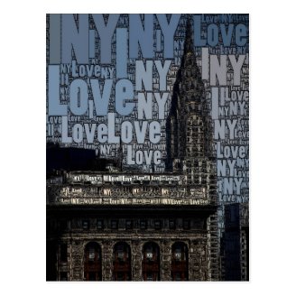 Word Art: Chrysler Building, I Love NY Post Card