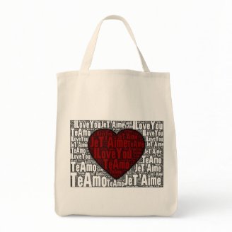 Word Art: "I Love You" 3 languages - Red Heart Canvas Bag