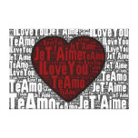 Word Art: "I Love You" 3 languages - Red Heart Stretched Canvas Print