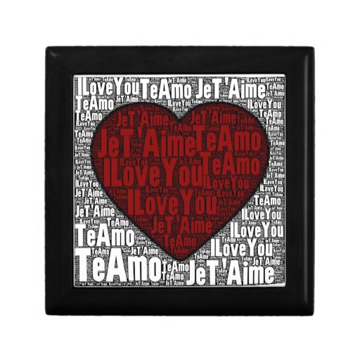 Word Art: "I Love You" 3 languages - Red Heart Keepsake Box