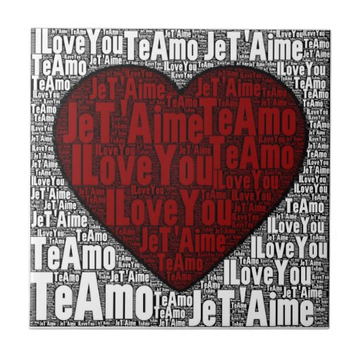 Word Art: "I Love You" 3 languages - Red Heart Ceramic Tile