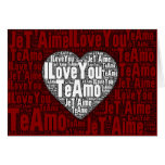 Word Art: "I Love You" 3 languages - white heart Card