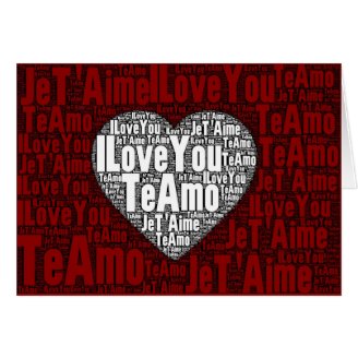 Word Art: "I Love You" 3 languages - white heart Card