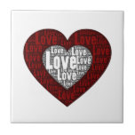 Word Art: Love in a Double Heart Ceramic Tiles