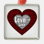 Word Art: Love in a Double Heart Christmas Ornaments