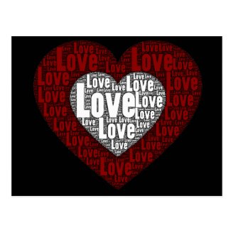Word Art: Love in a Double Heart Postcards