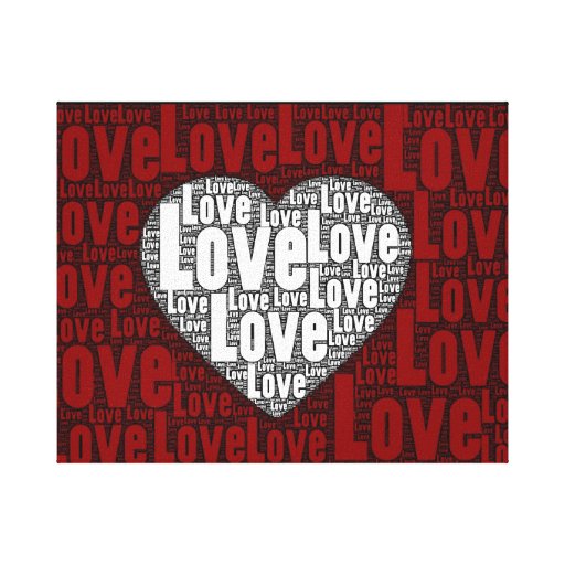 Word Art: Love with a white heart Gallery Wrap Canvas