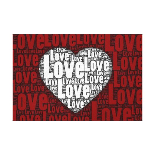 Word Art: Love with a white heart Gallery Wrap Canvas