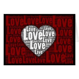 Word Art: Love with a white heart Greeting Cards