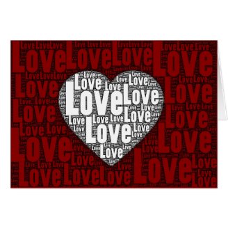 Word Art: Love with a white heart Greeting Cards