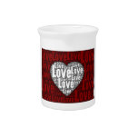 Word Art: Love with a white heart Beverage Pitchers