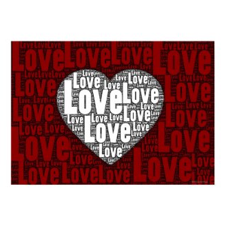 Word Art: Love with a white heart Print