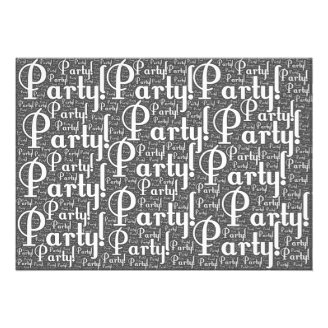 Word Art: Party! Black and White Invite