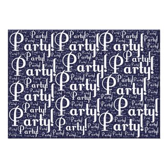 Word Art: Party! Dark Blue and White Personalized Invitation