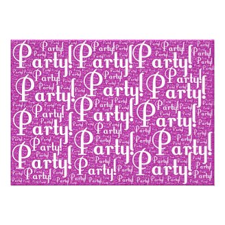 Word Art: Party! Hot Pink and White Personalized Invites