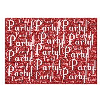 Word Art: Party! Red and White Custom Invites