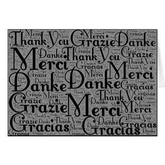 Word Art: Thank You in Multi Languages Black White Greeting Card