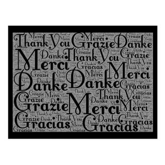 Word Art: Thank You in Multi Languages Black White Post Cards