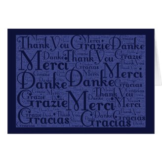 Word Art: Thank You in Multi Languages - Blue #2 Cards