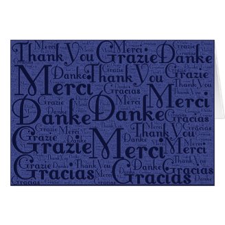 Word Art: Thank You in Multi Languages - Blue Greeting Cards