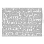 Word Art: Thank You in Multi Languages Gray White Greeting Cards
