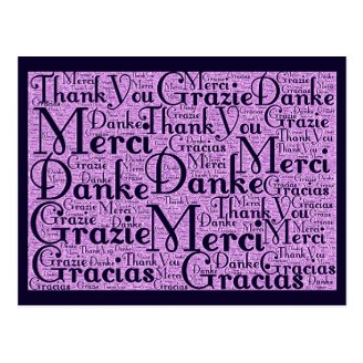 Word Art: Thank You in Multi Languages - Pink Navy Post Cards