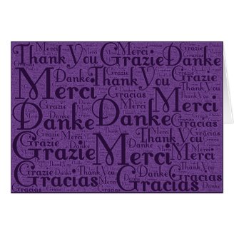 Word Art: Thank You in Multi Languages - Purple Card