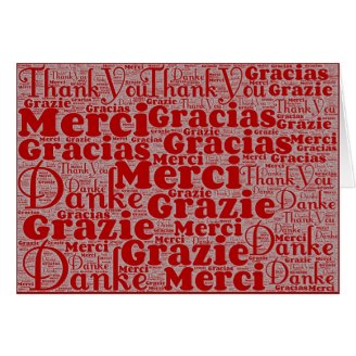 Word Art Thank You in Multi Languages Red White 02 Card