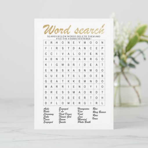 Word Search Gold Glittering Bridal Shower Game Invitation Zazzle