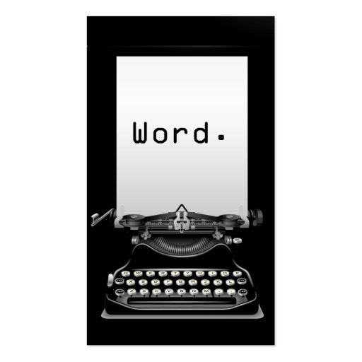 "Word." Typewriter Black Writer Business Card (front side)
