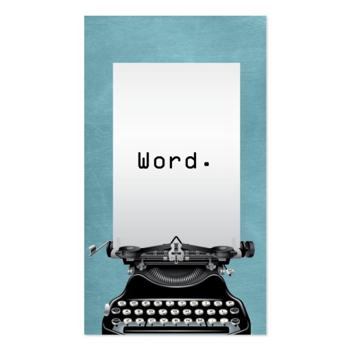"Word." Vintage Typewriter Turquoise Writer Business Card Templates (front side)