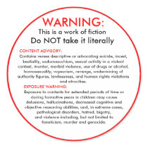 Work of fiction warning stickers