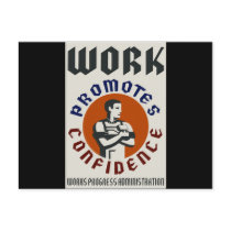 Work Promotes Confidence postcards by vintage_poster Work Promotes Confidence postcards