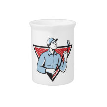 Worker Technician Holding HDMI Cable Drink Pitcher