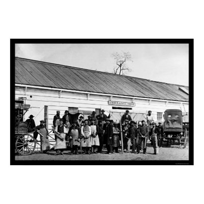 Workers in Front of the Ambulance Shop 1865 Poster by lc_civilwar