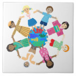 World children holding hands ceramic tiles