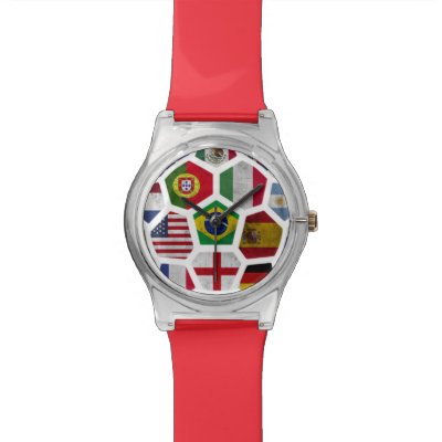 World Cup soccer Football 2014  Vintage Black Leather Strap Watch