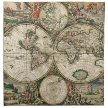 World Map 1689 print Cloth Napkin