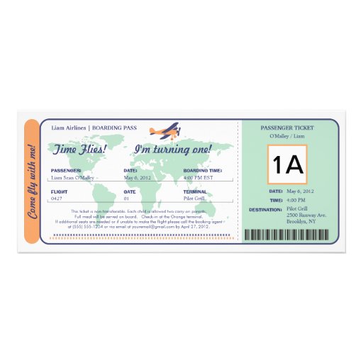 World Map Birthday Boarding Pass Ticket Custom Invite