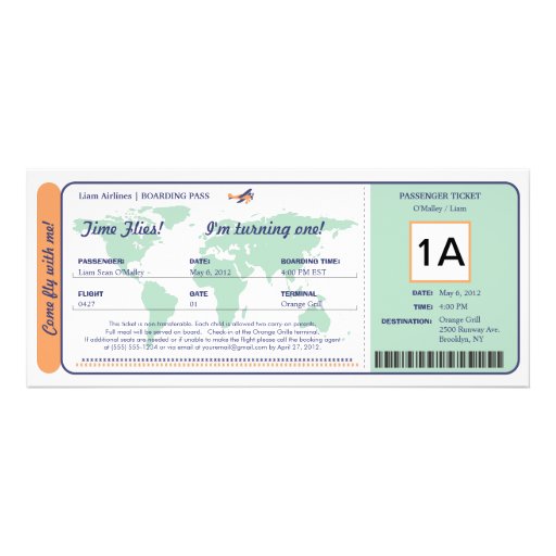 World Map Birthday Boarding Pass Ticket Personalized Invite