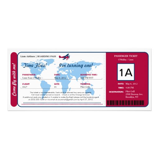 World Map Birthday Boarding Pass Ticket Personalized Announcements