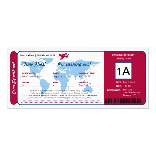 World Map Birthday Boarding Pass Ticket Personalized Announcement