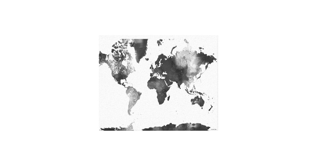 WORLD MAP BLACK and WHITE Canvas Print Zazzle