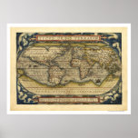 World Map By Ortelius 1570 Poster