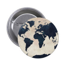 World Map Distressed Navy Buttons