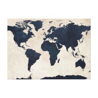 World Map Distressed Navy Gallery Wrap Canvas