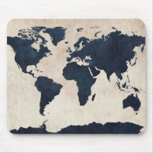 World Map Distressed Navy Mousemat