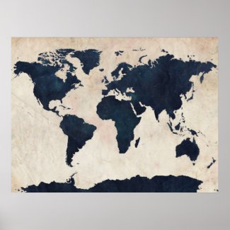 World Map Distressed Navy Poster